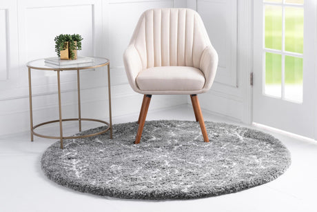 Gray 5' 3 x 5' 3 Rabat Shag Round Area Rug Thick Soft Touch Fluffy & Plush Shaggy Pile Durable Geometric Carpet for Luxury Interior Design for Sale at Rug Engine