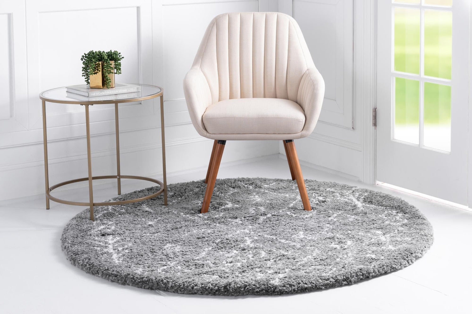 Gray 8' x 8' Rabat Shag Round Area Rug Thick Soft Touch Fluffy & Plush Shaggy Pile Durable Geometric Carpet for Luxury Interior Design for Sale at Rug Engine