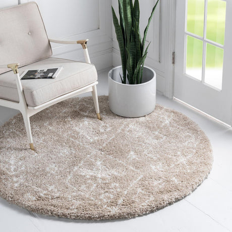 Taupe 8' x 8' Rabat Shag Round Area Rug Thick Soft Touch Fluffy & Plush Shaggy Pile