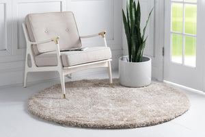 Taupe 8' x 8' Rabat Shag Round Area Rug Thick Soft Touch Fluffy & Plush Shaggy Pile