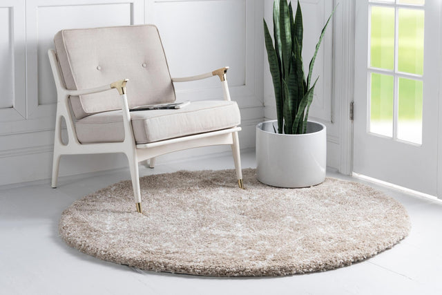 Taupe 8' x 8' Rabat Shag Round Area Rug Thick Soft Touch Fluffy & Plush Shaggy Pile