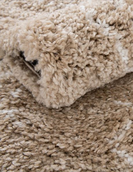 Taupe 8' x 8' Rabat Shag Round Area Rug Thick Soft Touch Fluffy & Plush Shaggy Pile Durable Geometric Carpet for Luxury Interior Design for Sale at Rug Engine