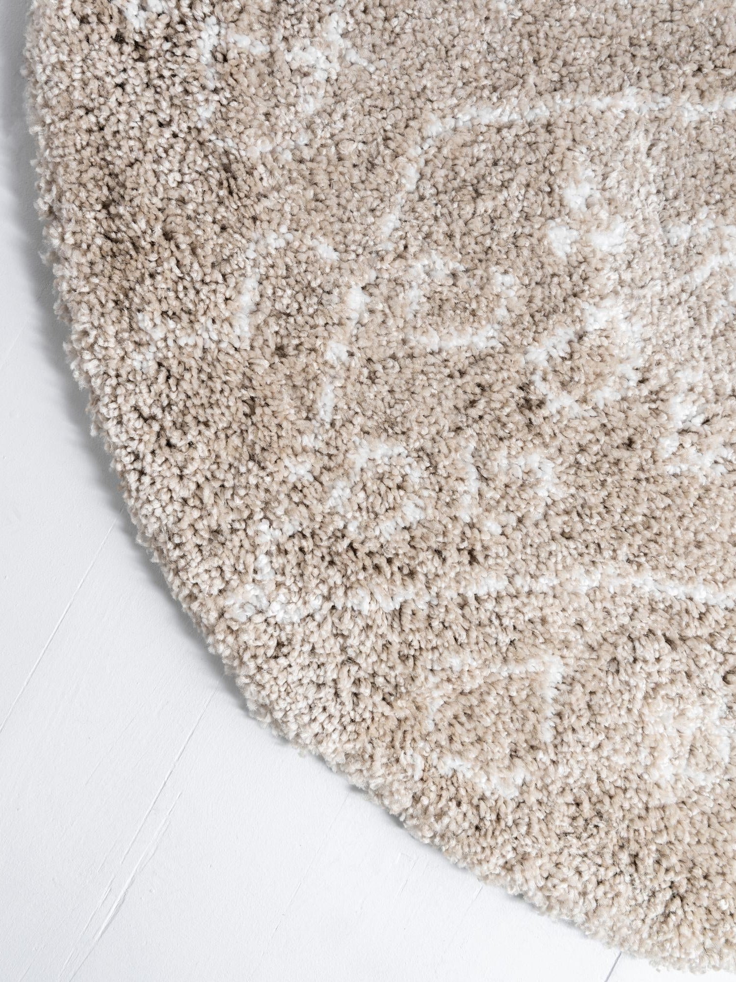 Taupe 8' x 8' Rabat Shag Round Area Rug Thick Soft Touch Fluffy & Plush Shaggy Pile Durable Geometric Carpet for Luxury Interior Design for Sale at Rug Engine