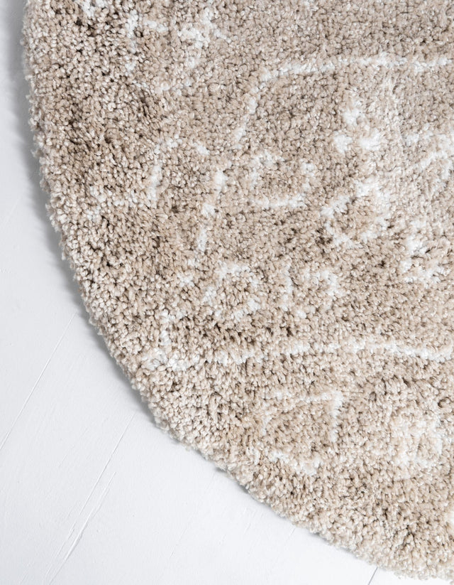 Taupe 8' x 8' Rabat Shag Round Area Rug Thick Soft Touch Fluffy & Plush Shaggy Pile