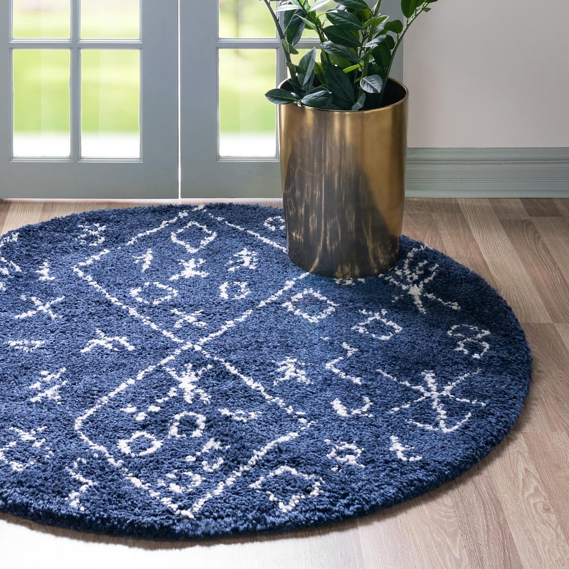 Navy Blue 5' 1 x 5' 1 Rabat Shag Round Area Rug Thick Soft Touch Fluffy & Plush Shaggy Pile Durable Geometric Carpet for Luxury Interior Design for Sale at Rug Engine