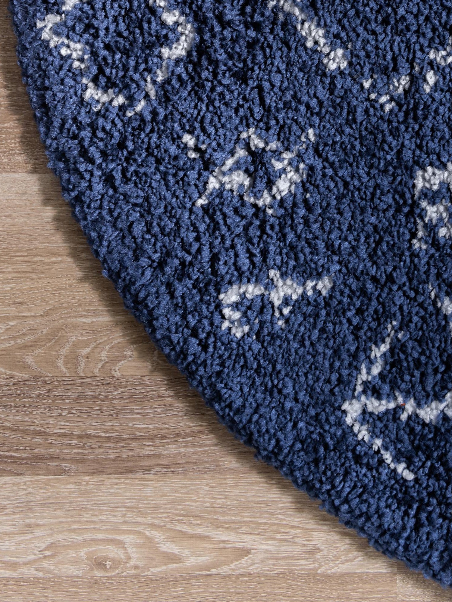 Navy Blue 8' x 8' Rabat Shag Round Area Rug Thick Soft Touch Fluffy & Plush Shaggy Pile Durable Geometric Carpet for Luxury Interior Design for Sale at Rug Engine
