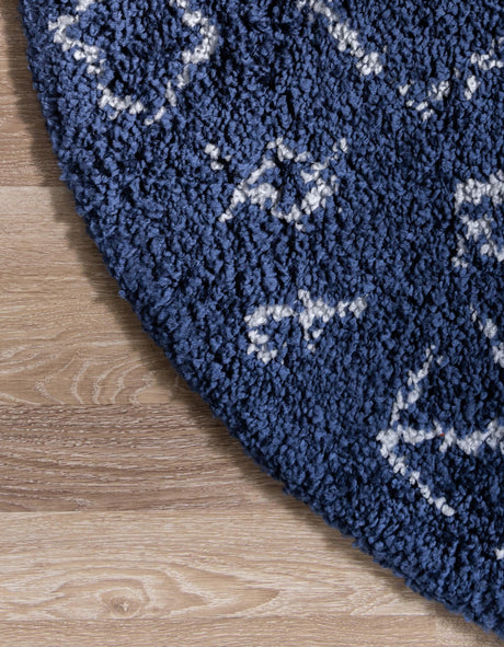 Navy Blue 8' x 8' Rabat Shag Round Area Rug Thick Soft Touch Fluffy & Plush Shaggy Pile Durable Geometric Carpet for Luxury Interior Design for Sale at Rug Engine