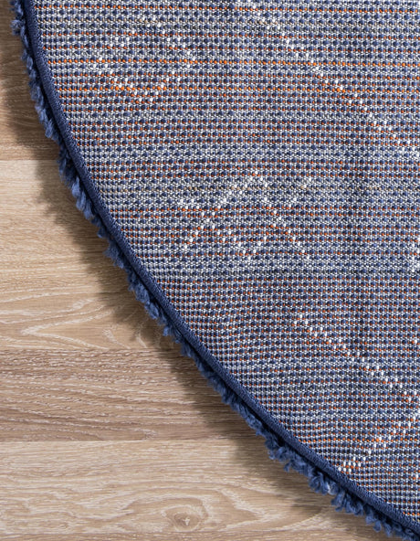 Navy Blue 8' x 8' Rabat Shag Round Area Rug Thick Soft Touch Fluffy & Plush Shaggy Pile Durable Geometric Carpet for Luxury Interior Design for Sale at Rug Engine