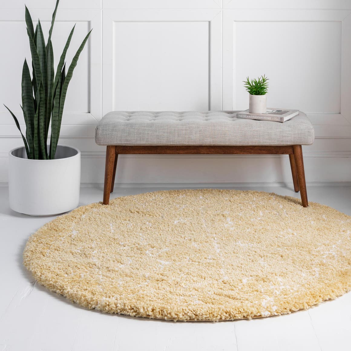 Yellow 5' 1 x 5' 1 Rabat Shag Round Area Rug Thick Soft Touch Fluffy & Plush Shaggy Pile Durable Geometric Carpet for Luxury Interior Design for Sale at Rug Engine