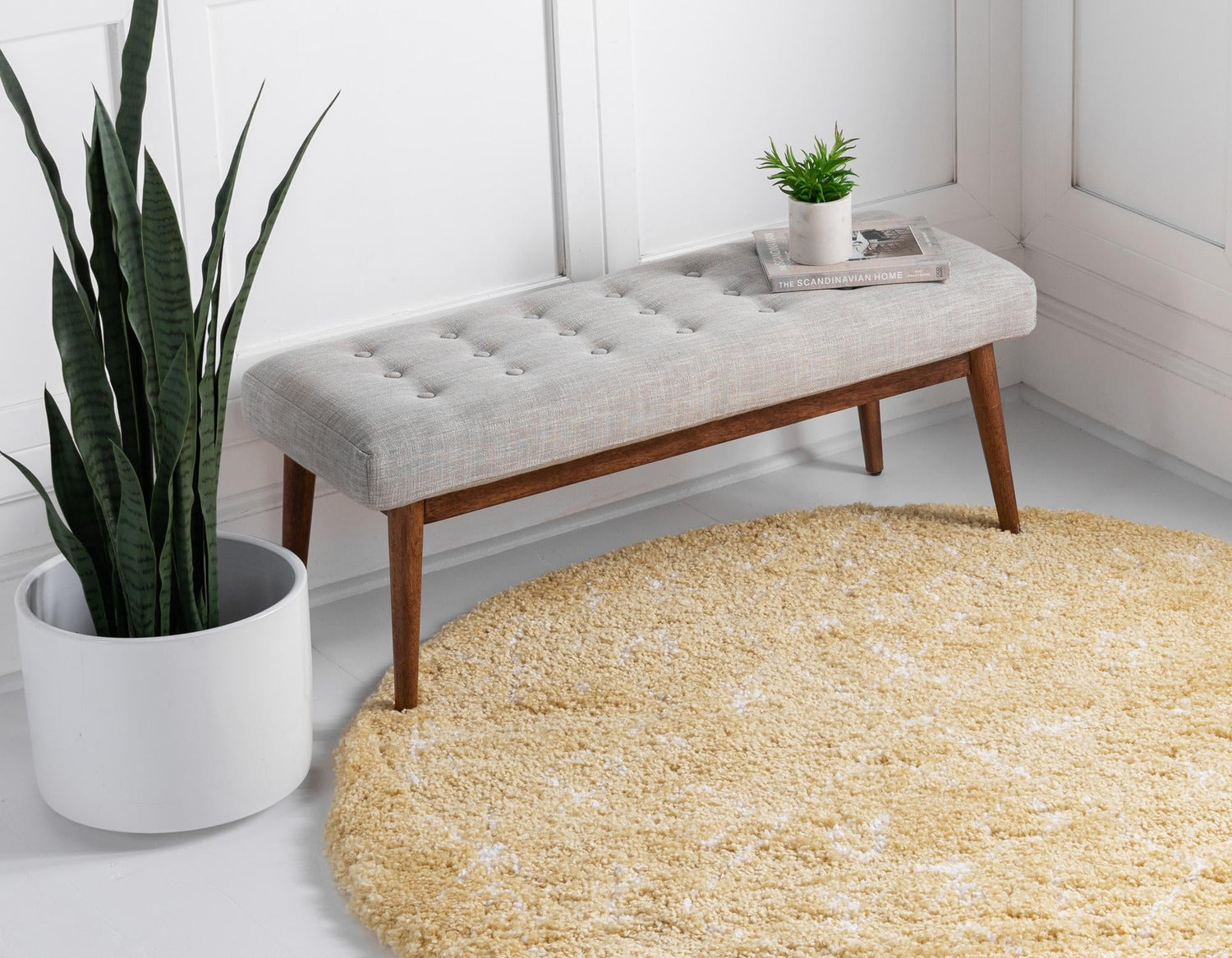 Yellow 8' x 8' Rabat Shag Round Area Rug Thick Soft Touch Fluffy & Plush Shaggy Pile Durable Geometric Carpet for Luxury Interior Design for Sale at Rug Engine