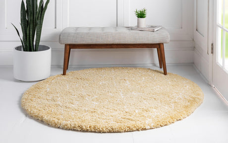 Yellow 8' x 8' Rabat Shag Round Area Rug Thick Soft Touch Fluffy & Plush Shaggy Pile Durable Geometric Carpet for Luxury Interior Design for Sale at Rug Engine