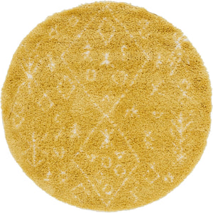 Yellow 5' 1 x 5' 1 Rabat Shag Round Area Rug Thick Soft Touch Fluffy & Plush Shaggy Pile