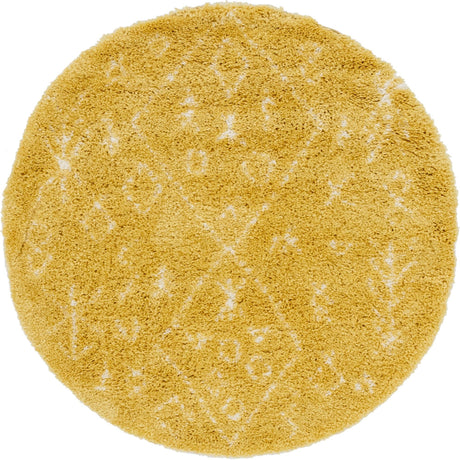 Yellow 5' 1 x 5' 1 Rabat Shag Round Area Rug Thick Soft Touch Fluffy & Plush Shaggy Pile Durable Geometric Carpet for Luxury Interior Design for Sale at Rug Engine