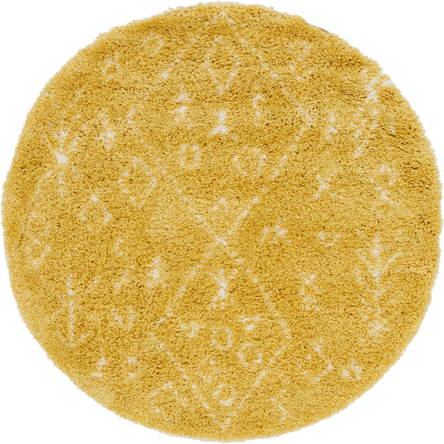 Yellow 5' 1 x 5' 1 Rabat Shag Round Area Rug Thick Soft Touch Fluffy & Plush Shaggy Pile