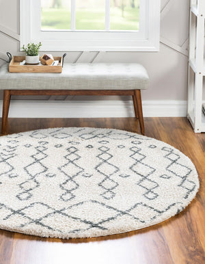 Pure Ivory 9' 10 x 9' 10 Rabat Shag Round Area Rug Thick Soft Touch Fluffy & Plush Shaggy Pile