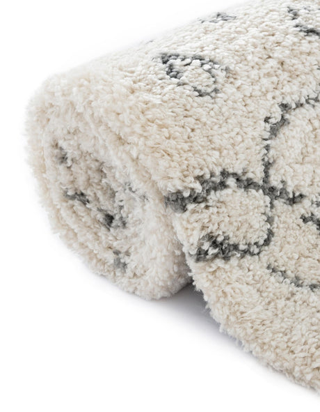 Pure Ivory 9' 10 x 9' 10 Rabat Shag Round Area Rug Thick Soft Touch Fluffy & Plush Shaggy Pile Durable Geometric Carpet for Luxury Interior Design for Sale at Rug Engine