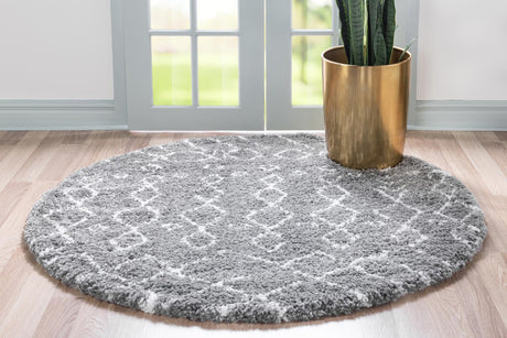 Gray 8' x 8' Rabat Shag Round Area Rug Thick Soft Touch Fluffy & Plush Shaggy Pile Durable Geometric Carpet for Luxury Interior Design for Sale at Rug Engine