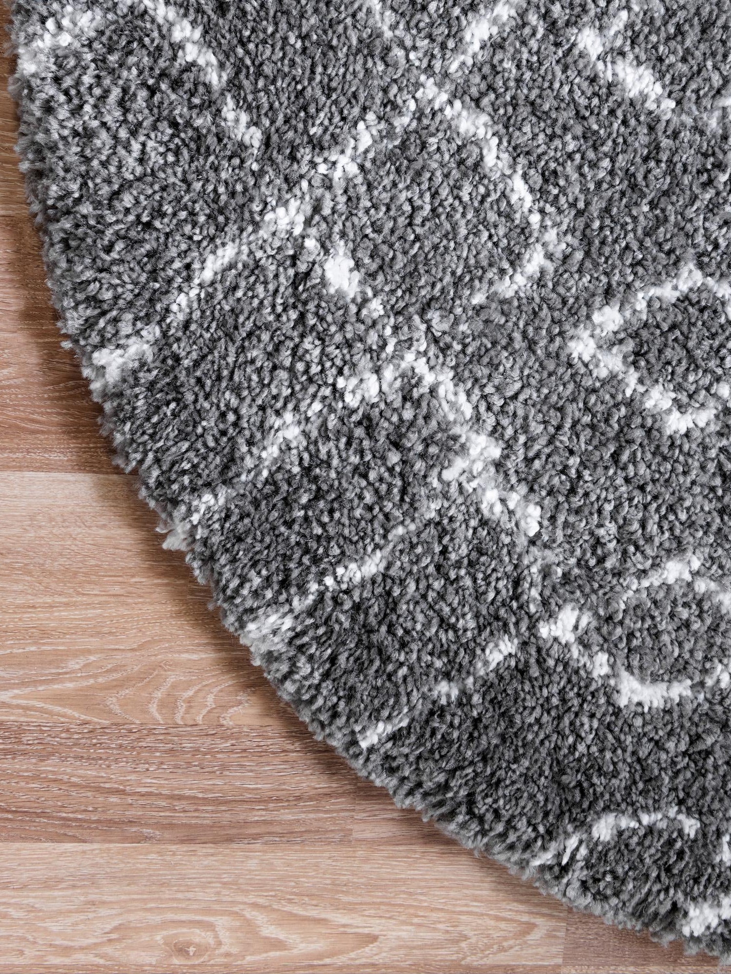Gray 8' x 8' Rabat Shag Round Area Rug Thick Soft Touch Fluffy & Plush Shaggy Pile Durable Geometric Carpet for Luxury Interior Design for Sale at Rug Engine