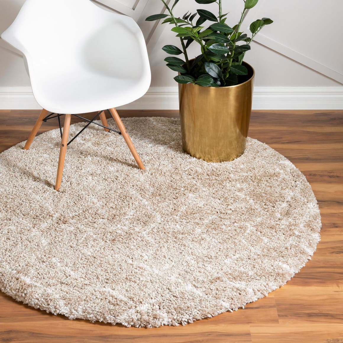 Taupe 5' 1 x 5' 1 Rabat Shag Round Area Rug Thick Soft Touch Fluffy & Plush Shaggy Pile Durable Geometric Carpet for Luxury Interior Design for Sale at Rug Engine