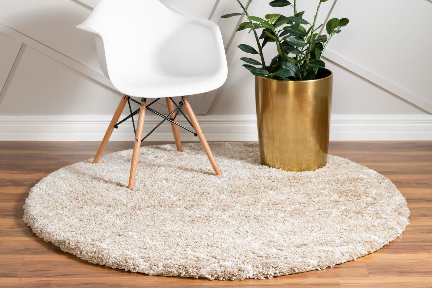 Taupe 6' 1 x 6' 1 Rabat Shag Round Area Rug Thick Soft Touch Fluffy & Plush Shaggy Pile Durable Geometric Carpet for Luxury Interior Design for Sale at Rug Engine