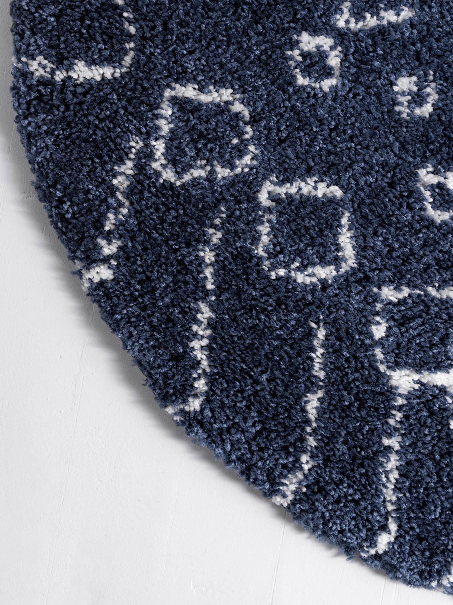 Navy Blue 8' x 8' Rabat Shag Round Area Rug Thick Soft Touch Fluffy & Plush Shaggy Pile Durable Geometric Carpet for Luxury Interior Design for Sale at Rug Engine