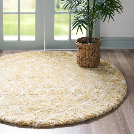 Yellow 5' 1 x 5' 1 Rabat Shag Round Area Rug Thick Soft Touch Fluffy & Plush Shaggy Pile