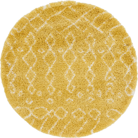 Yellow 5' 1 x 5' 1 Rabat Shag Round Area Rug Thick Soft Touch Fluffy & Plush Shaggy Pile Durable Geometric Carpet for Luxury Interior Design for Sale at Rug Engine