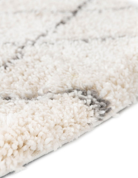 Pure Ivory 5' 3 x 5' 3 Rabat Shag Round Area Rug Thick Soft Touch Fluffy & Plush Shaggy Pile Durable Geometric Carpet for Luxury Interior Design for Sale at Rug Engine