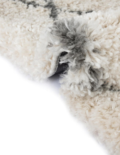 Pure Ivory 5' 3 x 5' 3 Rabat Shag Round Area Rug Thick Soft Touch Fluffy & Plush Shaggy Pile Durable Geometric Carpet for Luxury Interior Design for Sale at Rug Engine