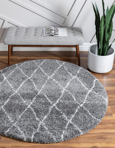 Gray 5' 3 x 5' 3 Rabat Shag Round Area Rug Thick Soft Touch Fluffy & Plush Shaggy Pile