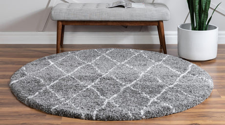 Gray 8' x 8' Rabat Shag Round Area Rug Thick Soft Touch Fluffy & Plush Shaggy Pile Durable Geometric Carpet for Luxury Interior Design for Sale at Rug Engine