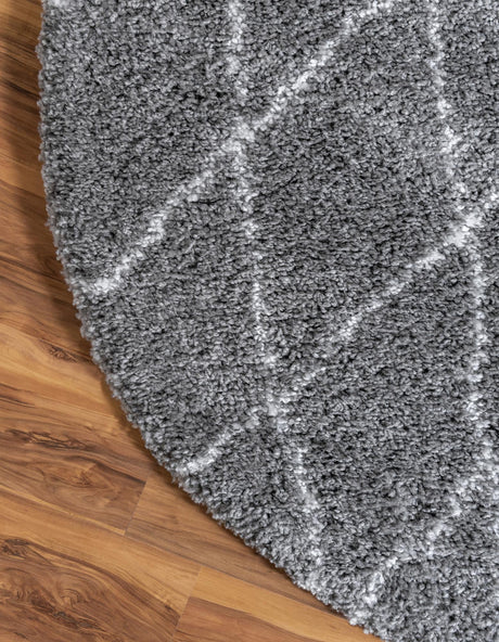 Gray 5' 3 x 5' 3 Rabat Shag Round Area Rug Thick Soft Touch Fluffy & Plush Shaggy Pile Durable Geometric Carpet for Luxury Interior Design for Sale at Rug Engine