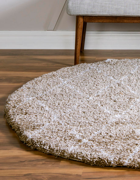 Taupe 8' x 8' Rabat Shag Round Area Rug Thick Soft Touch Fluffy & Plush Shaggy Pile Durable Geometric Carpet for Luxury Interior Design for Sale at Rug Engine