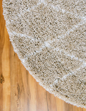 Taupe 5' 1 x 5' 1 Rabat Shag Round Area Rug Thick Soft Touch Fluffy & Plush Shaggy Pile