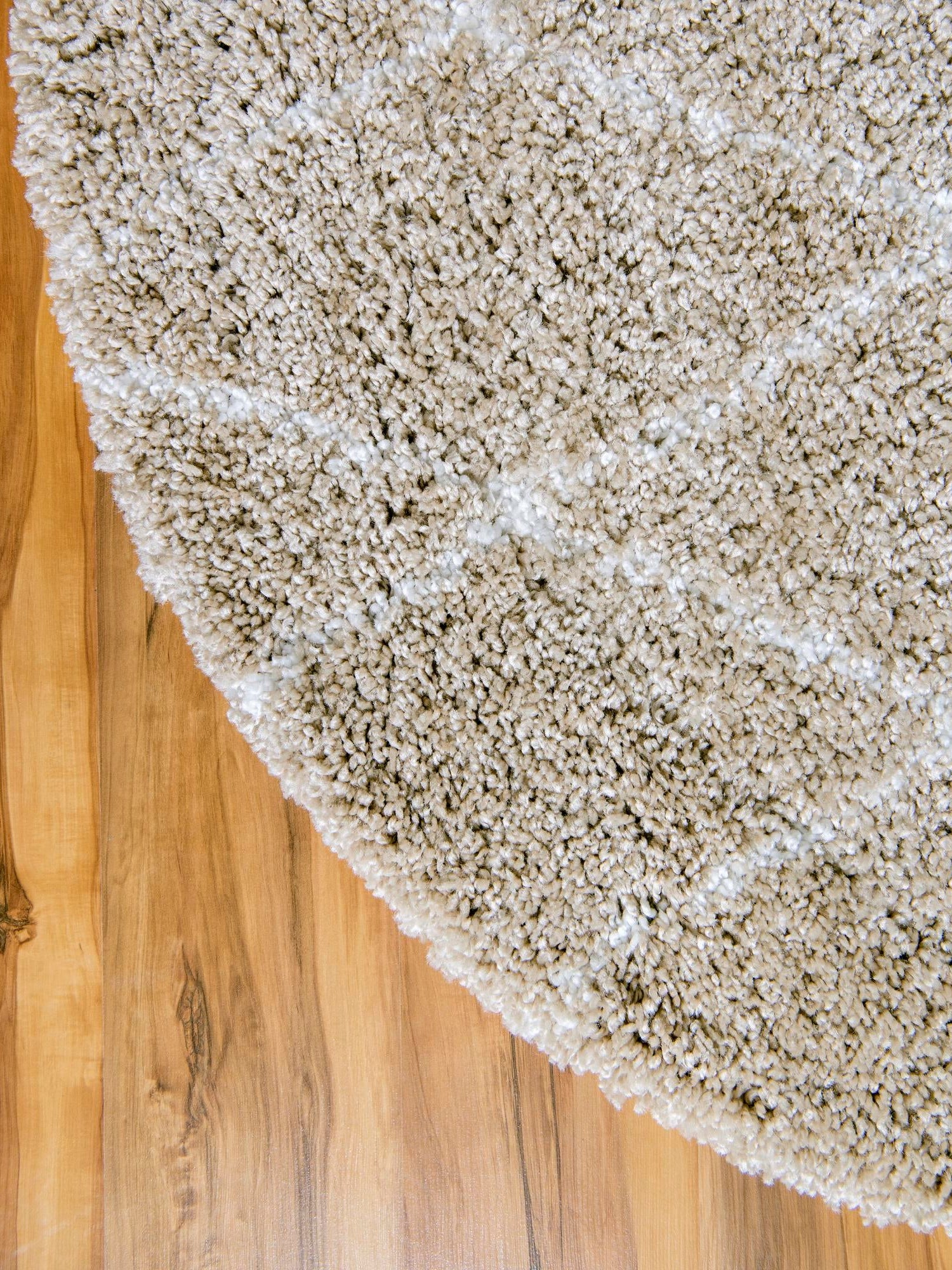 Taupe 8' x 8' Rabat Shag Round Area Rug Thick Soft Touch Fluffy & Plush Shaggy Pile Durable Geometric Carpet for Luxury Interior Design for Sale at Rug Engine