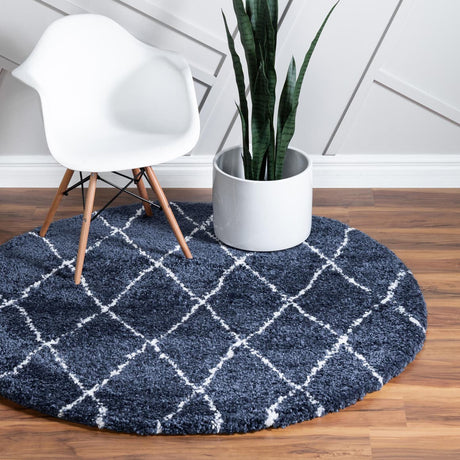Navy Blue 5' 1 x 5' 1 Rabat Shag Round Area Rug Thick Soft Touch Fluffy & Plush Shaggy Pile