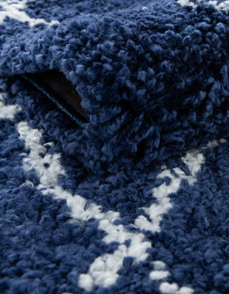 Navy Blue 8' x 8' Rabat Shag Round Area Rug Thick Soft Touch Fluffy & Plush Shaggy Pile Durable Geometric Carpet for Luxury Interior Design for Sale at Rug Engine