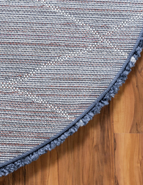 Navy Blue 8' x 8' Rabat Shag Round Area Rug Thick Soft Touch Fluffy & Plush Shaggy Pile Durable Geometric Carpet for Luxury Interior Design for Sale at Rug Engine