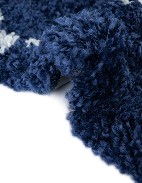 Navy Blue 8' x 8' Rabat Shag Round Area Rug Thick Soft Touch Fluffy & Plush Shaggy Pile Durable Geometric Carpet for Luxury Interior Design for Sale at Rug Engine
