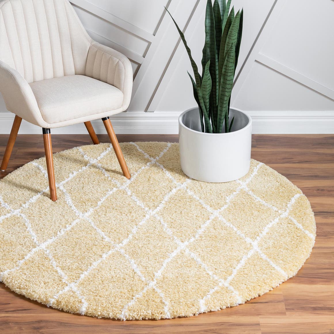 Yellow 5' 1 x 5' 1 Rabat Shag Round Area Rug Thick Soft Touch Fluffy & Plush Shaggy Pile Durable Geometric Carpet for Luxury Interior Design for Sale at Rug Engine