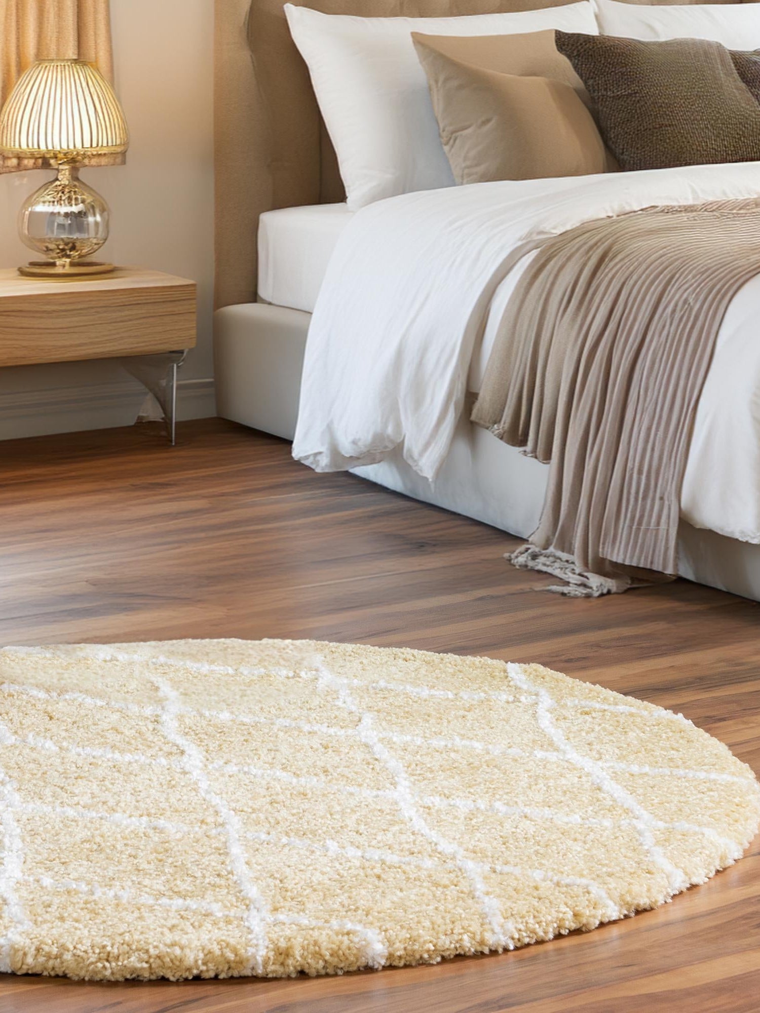 Yellow 8' x 8' Rabat Shag Round Area Rug Thick Soft Touch Fluffy & Plush Shaggy Pile Durable Geometric Carpet for Luxury Interior Design for Sale at Rug Engine