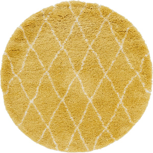 Yellow 5' 1 x 5' 1 Rabat Shag Round Area Rug Thick Soft Touch Fluffy & Plush Shaggy Pile