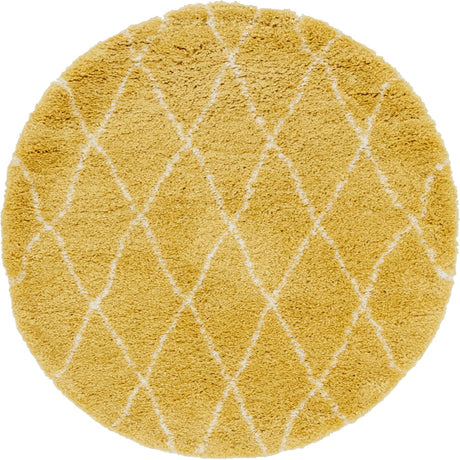 Yellow 5' 1 x 5' 1 Rabat Shag Round Area Rug Thick Soft Touch Fluffy & Plush Shaggy Pile Durable Geometric Carpet for Luxury Interior Design for Sale at Rug Engine
