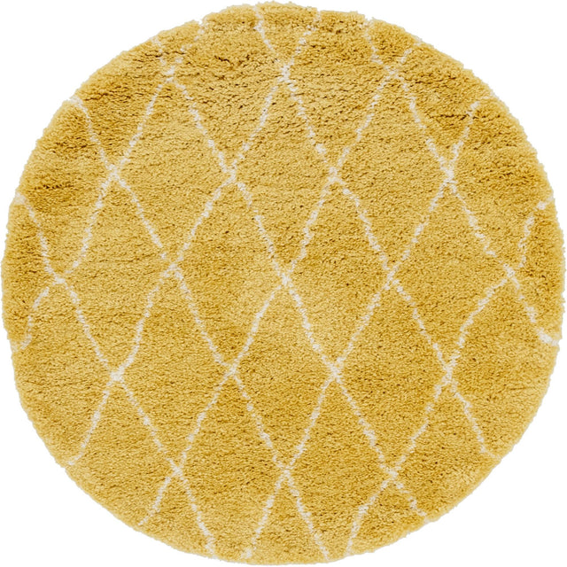 Yellow 5' 1 x 5' 1 Rabat Shag Round Area Rug Thick Soft Touch Fluffy & Plush Shaggy Pile