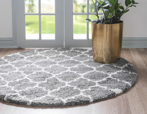 Gray 8' x 8' Rabat Shag Round Area Rug Thick Soft Touch Fluffy & Plush Shaggy Pile