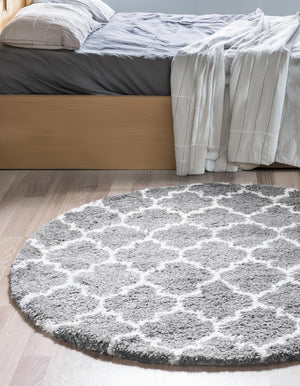 Gray 8' x 8' Rabat Shag Round Area Rug Thick Soft Touch Fluffy & Plush Shaggy Pile