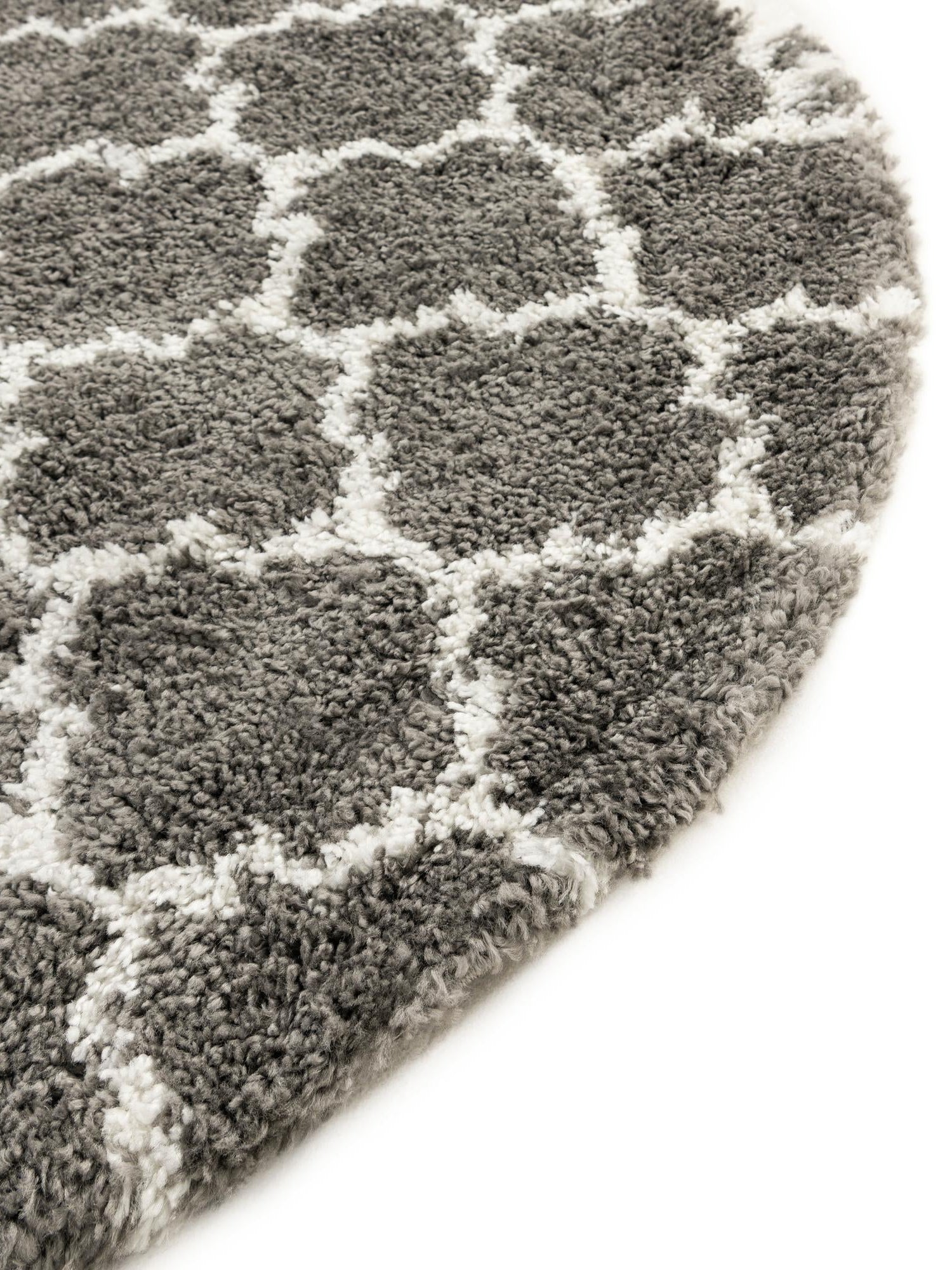 Gray 8' x 8' Rabat Shag Round Area Rug Thick Soft Touch Fluffy & Plush Shaggy Pile Durable Geometric Carpet for Luxury Interior Design for Sale at Rug Engine