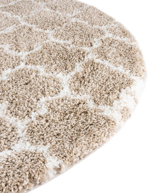 Taupe 8' x 8' Rabat Shag Round Area Rug Thick Soft Touch Fluffy & Plush Shaggy Pile