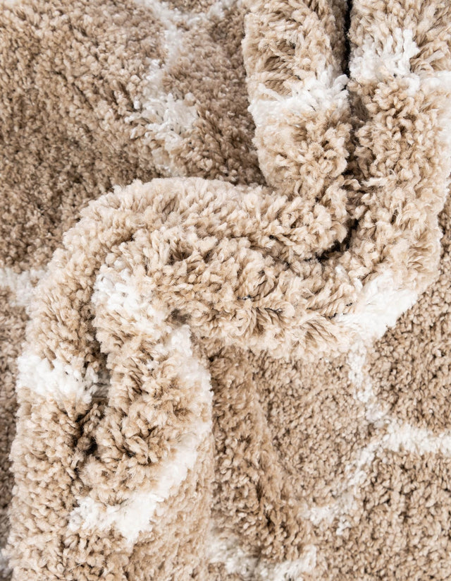 Taupe 8' x 8' Rabat Shag Round Area Rug Thick Soft Touch Fluffy & Plush Shaggy Pile
