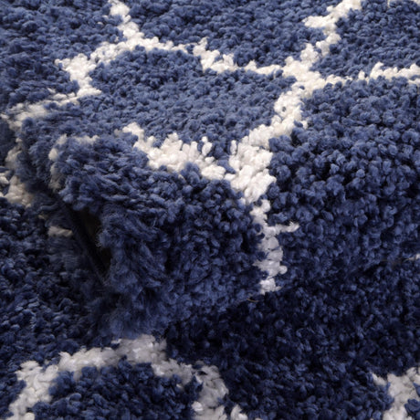 Navy Blue 8' x 8' Rabat Shag Round Area Rug Thick Soft Touch Fluffy & Plush Shaggy Pile Durable Geometric Carpet for Luxury Interior Design for Sale at Rug Engine